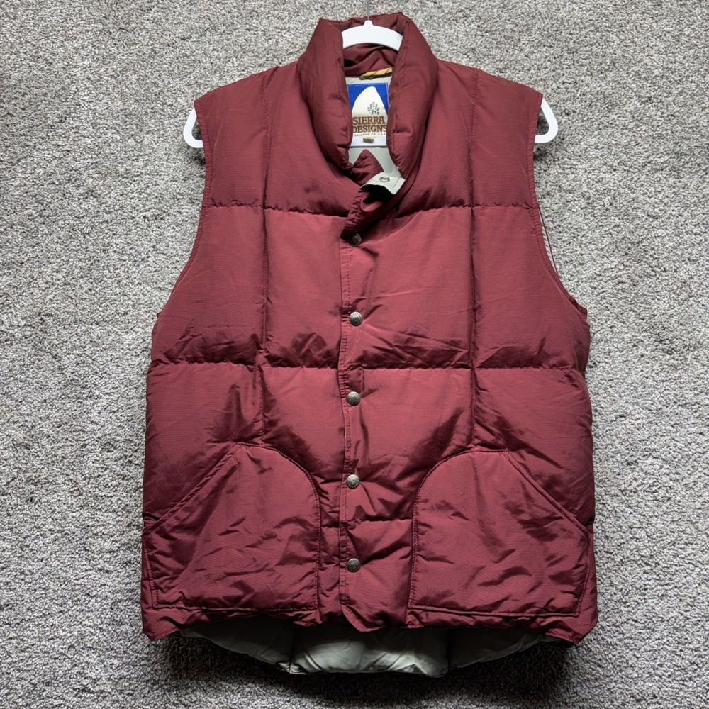 Vintage 80's Sierra Designs Mens‎ MEDIUM Maroon Red Down Puffer Button Up Vest